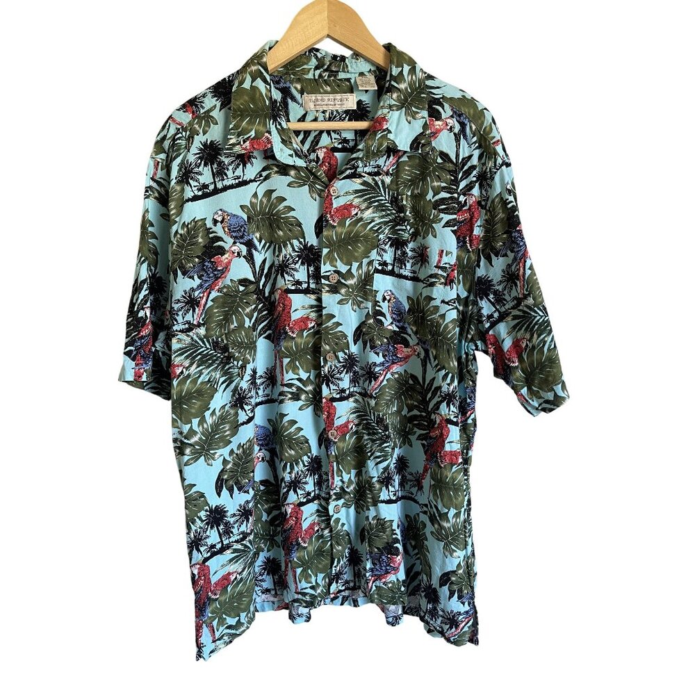 Island Republic Hawaiian Tropical Shirt Macaw Parrot Palm Tree Cotton Blend XXL